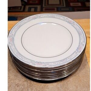 Lenox Charleston Dinner Plates Set of 4‎ Blue Floral Silver Rim Made in USA